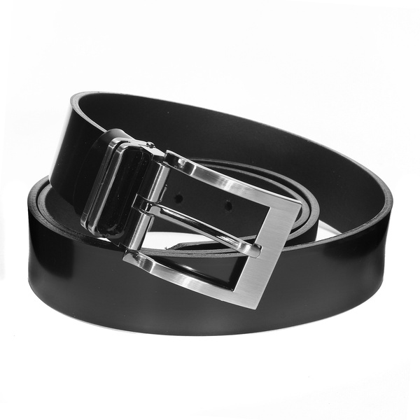 Skórzany czarny lakierowany pasek męski